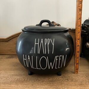 Rae Dunn XL Happy Halloween Cauldron With Lid Black